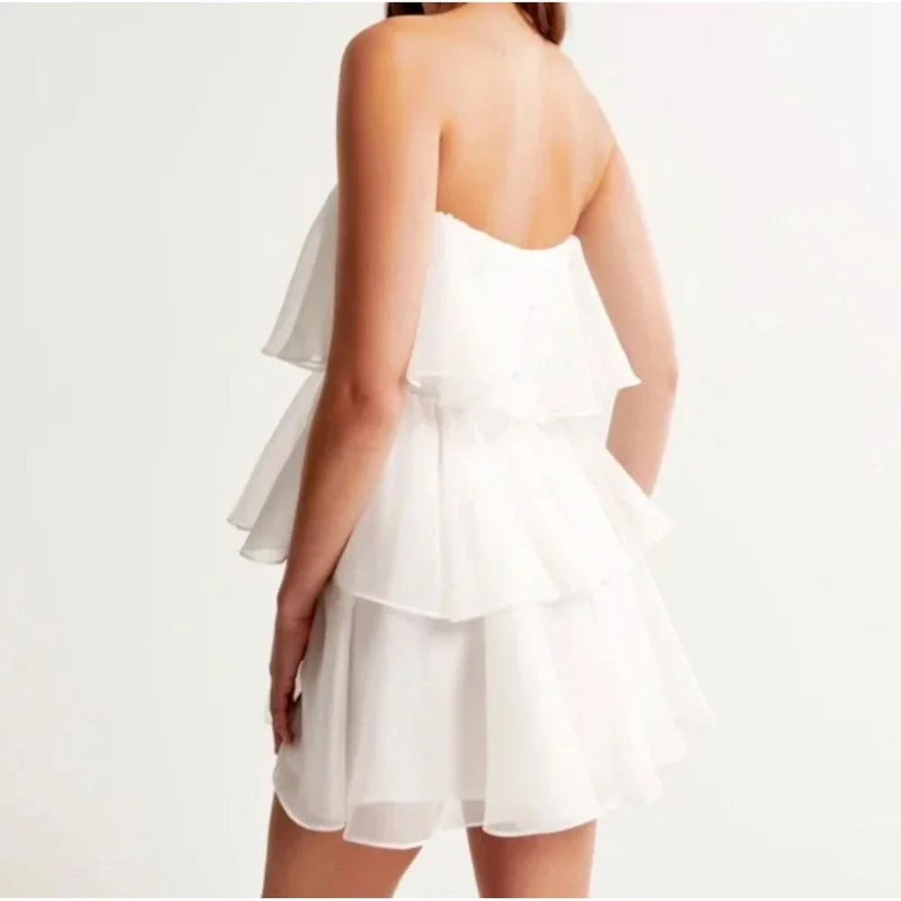 Abercrombie & Fitch White Strapless Tiered Mini Dress - Picture 2 of 5